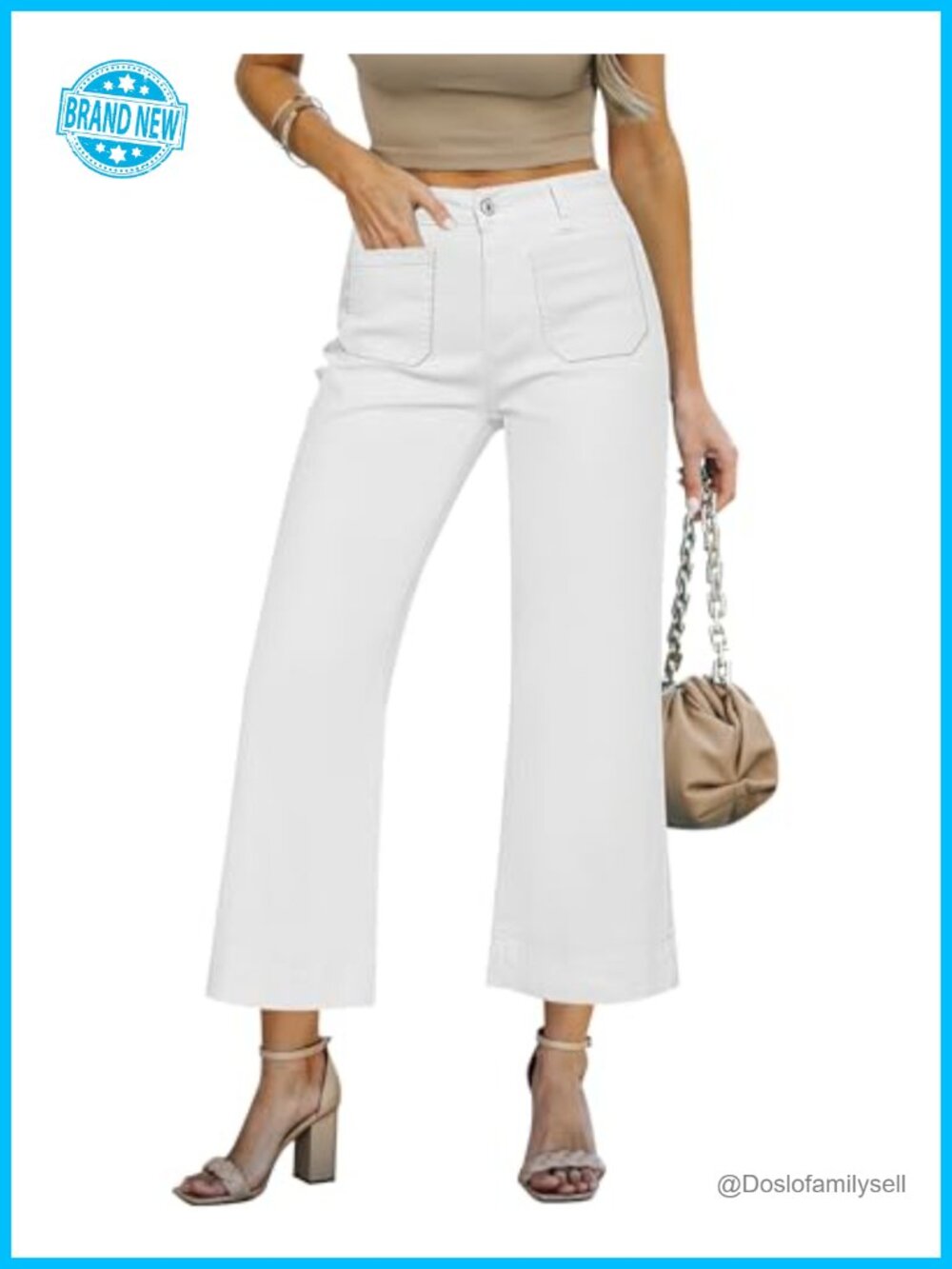 Wide Leg Cropped Jeans High Waisted Stretch Denim Baggy Flare Trouser